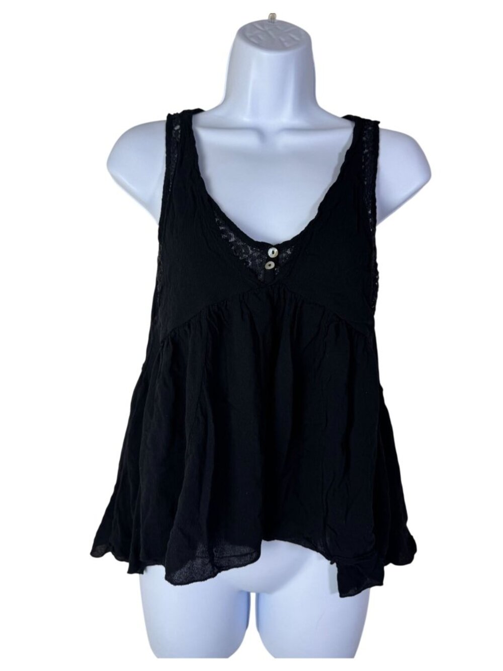 Free People Black Lace Racerback Tank Top sz XS Flowy Boho Western Lace festival